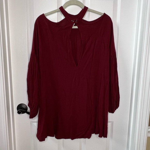 ⭐️ Free People Drift Away Burgundy Cold Shoulder Tunic Top Dress Size SMALL - Picture 8 of 14